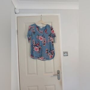 Monsoon Floral Print Blouse in Blue and Pink